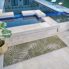 Gertmenian Indoor Outdoor Area Rug, Classic Flatweave, Washable, Stain & UV Resistant Carpet, Deck, Patio, Poolside & Mudroom, 2x6 Ft Runner, Royal Palm Leaf, Green