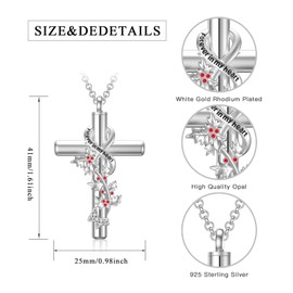 Flpruy December Birth Flower Urn Necklace for Ashes 925 Sterling Silver Holly Floral Cross Necklace for Ashes Cremation Jewelry Keepsake Memorial Pendant for Human Pet Forever in My Heart