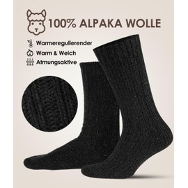 FORVEVO 4 Pairs of Alpaca Socks, Wool Socks for Men and Women, Warm Winter Socks with Alpaca Wool, Thermal Fluffy Knitted Socks for Cold Weather, black