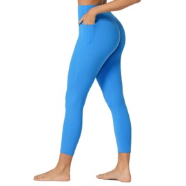 Sunzel Invisible Butt Scrunch Workout Leggings with Pockets for Women, No Front Seam Booty Gym Yoga Pants with Tummy Control 23" Classic Blue Medium