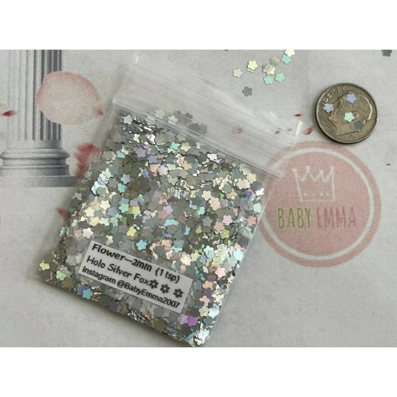 Baby Emma 2007 Solvent Resistant Holo FLOWER shape Glitter (Silver)