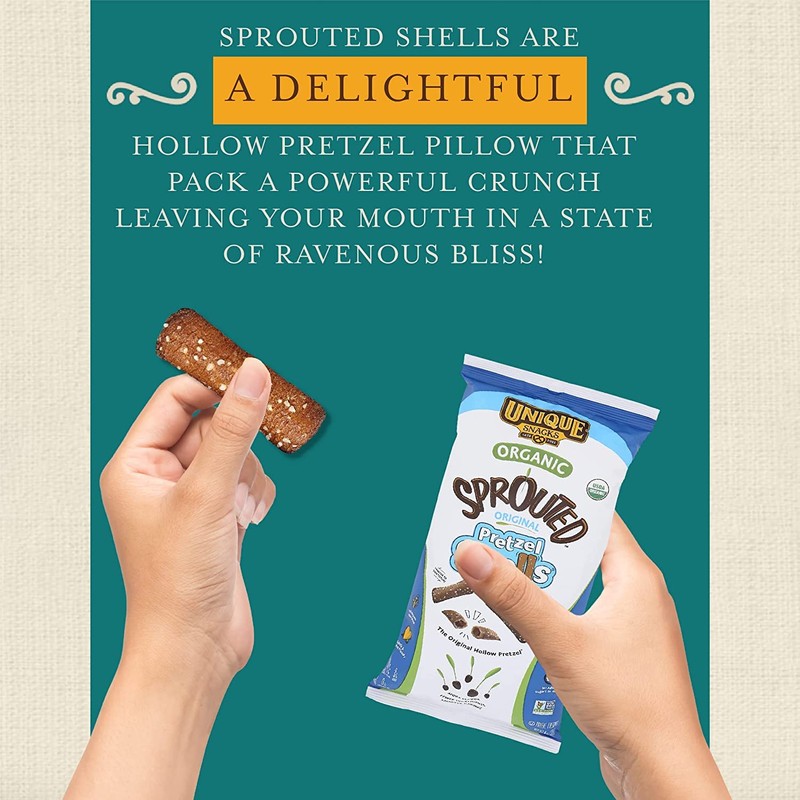 Unique Snacks Sprouted Pretzel Shells, Delicious Homestyle-Baked Snack Bag, Vegan,