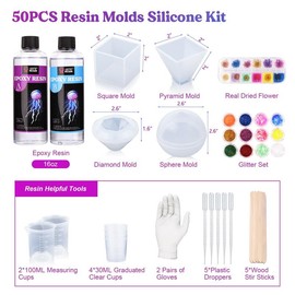 16OZ Resin Molds Silicone Kit Complete Set Bundle with Sphere, Father's Day Gift, Pyramid Molds, Resin Epoxy Starter Kit & Coaster Molds Kit for Beginners, DIY Gift Crafts,Mica Powder - LET’S Resin:_Coaster Mold Kit