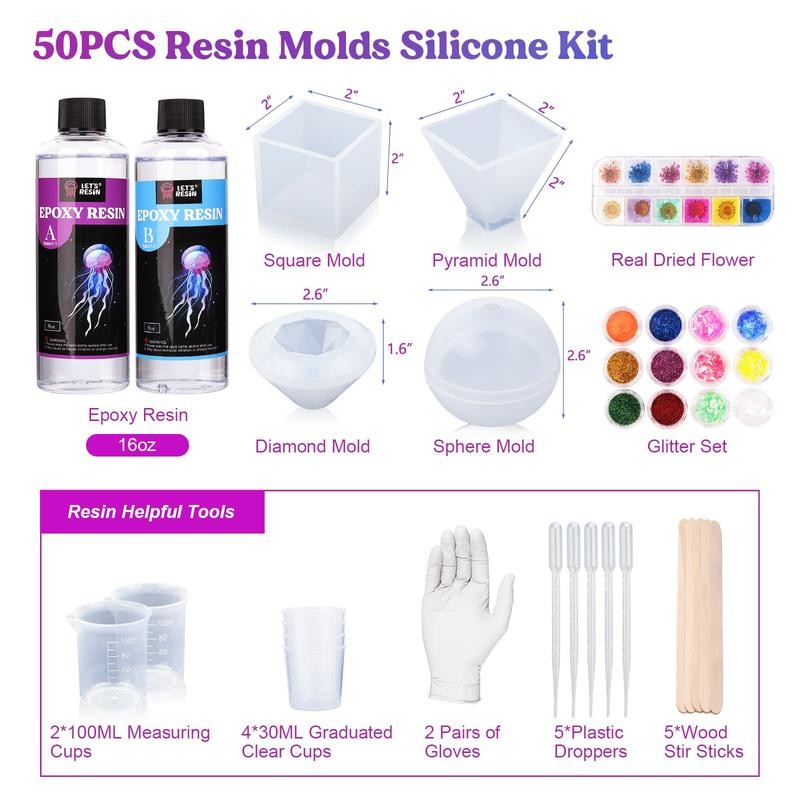 16OZ Resin Molds Silicone Kit Complete Set Bundle with Sphere,