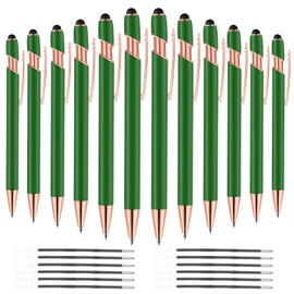 12 PCS 2 in 1 Stylus Ballpoint Pens,Pen with Stylus Tips, 1.0 mm Black Ink Metal Pen Stylus Pen for Touch Screens (Light Green)