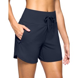 G Gradual Women's Athletic Shorts 5" Running Shorts for Women with 2 Zipper Pockets High Waisted Quick Dry Hiking Shorts Lightweight(Navy,M)