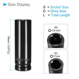 CoCud 6-Point Deep Impact Socket, 1/2-Inch Drive 17mm Socket, CR-V Spindle Axle Nut Impact Socket - (Applications: for Household Maintenance), 2-Pieces
