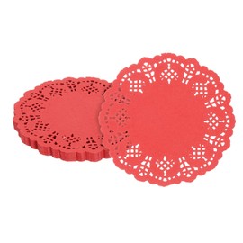 sourcing map 100pcs Paper Doilies, 3.5 Inch Lace Paper Doilies, Disposable Paper Placemats for Cakes Table Plate Crafts Party Weddings Tableware Red
