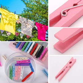 50Pcs Colored Clothes Pins Wooden Clips for Hanging, 2.8inch Clothespins Wood Cheer Pins Decoration for Crafts - 10 Colors
