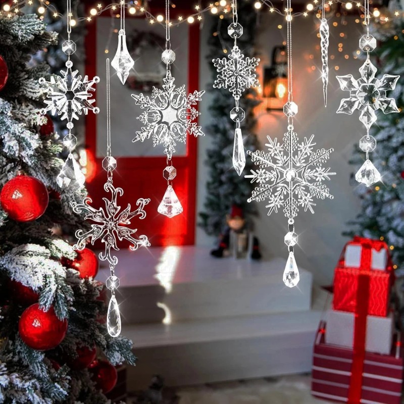 Christmas Tree Ornaments, 16pcs Crystal Snowflake Ornaments Christmas...