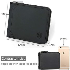 Lumbor37 Bolso Corto Con Cremallera Para Hombre, Cartera De Cuero, Monedero Multifuncional, Cartera Multitarjeta De Gran Capacidad, Cepillo Antirrobo RFID