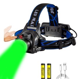 GRABOYY Green LED Headlamp Rechargeable Motion Sensor Super Bright Hunting Headlamps Waterproof Headlamp Flashlight Zoomable 3 Modes Headlight for Hunting Fishing Running