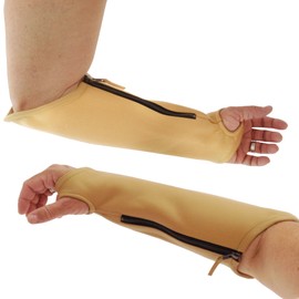 Arm Chaps Extended Elbow Leather Arm Guard - Arm Sleeve Protectors for Thin Skin and Bruising, Scratches & Cuts - Protective Arm Sleeve for Any Age- Left & Right Form-Fitting - Tan (1Pair/Medium).