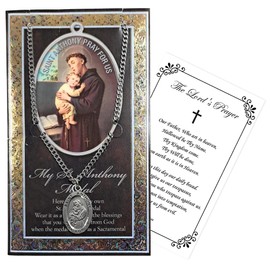 Saint Anthony Pendant - Pewter St Anthony Pendant with 24 Inch Chain, Lord's Prayer Card - St Anthony Necklace for Men and Women - St Anthony of Padua Patron Saint of Lost Things Theme Set, 2 Items