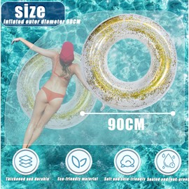 Pool Inflatables Swimming Rings for Adult Teenager, 90cm Sequin Inflatable Pool Float Rubber Ring, Gold Flotation Tubes Rings Pool Floaties Toy for Women Girl Summer Beach Party Water Sport