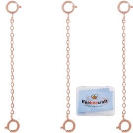 Beebeecraft 3Pcs 925 Sterling Silver Jewelry Extender Double Spring Clasps Chain Extension Rose Gold Necklaces Extenders with 1Pc Silver Polishing Cloth for DIY Jewelry Making 5.1cm/2.0in in Length