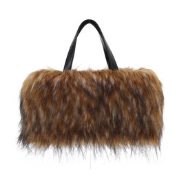 Fecialy Faux Fur Tote Bag for Women Fluffy Handbags Plush Crossbody Shoulder Bag Furry Hobo Purse