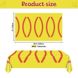 Hegbolke 4 Pack Softball Tablecloths - 86.6" x 51.2" Softball Party Table Cover Rectangular Softball Pattern Table Cloth for Girls Fans Sports Softball Birthday Party Supplies