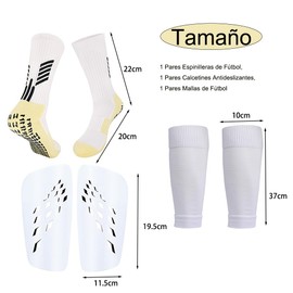 Espinilleras Futbol Calcetines de Futbol Antideslizantes 3 Pares en 1, Espinilleras de Fútbol, Calcetines Antideslizantes,Mallas de Fútbol, Protección de Cojín EVA (Blanco)