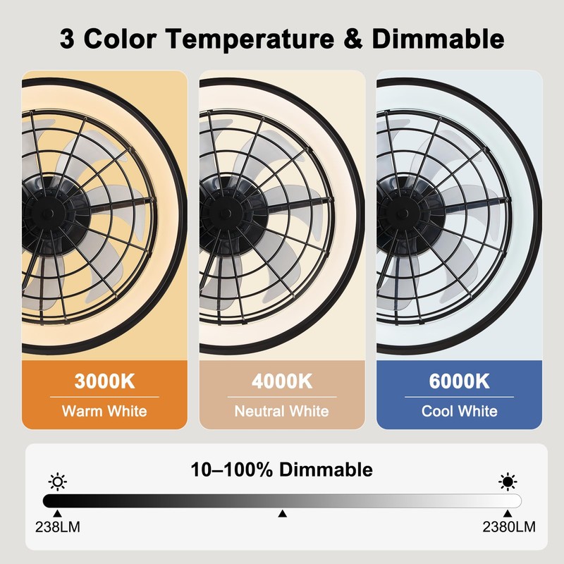 Fansdrick 23" Wall Mount Fan with Light,3 CCT, Dimmable,Quiet 6