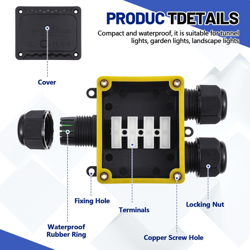 Kittmip 2 Pcs Waterproof Junction Box Ip68 Outdoor 3 Way