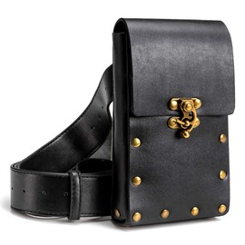Belt Pouch Waist Bag Fanny Pack Medieval Vintage Leather Pouch Cellphone Holder Holster Carry Belt Purse Pocket Casual Hiking Festival Renaissance Faire Costume Props Travel Wallet (Black)