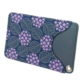 Indenya 8006 Pass Case, Thin, Deer Leather, Misono, Hydrangea Pattern, Navy Blue Base, Purple Chisa x Gray Lacquer, Navy, Purple, Grey