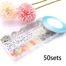 HERZWILD 50 Sets Guardian Angel Make Your Own Set Love Keyring Angel Charm Bead Angel Pendant for DIY Wedding Jewellery Necklace Crafts (Black)