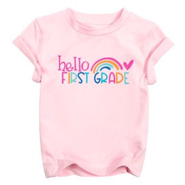 Hello First Grade Shirt for Kids 1st Grade Girl Funny First Day of School Back to School T-Shirt Pink