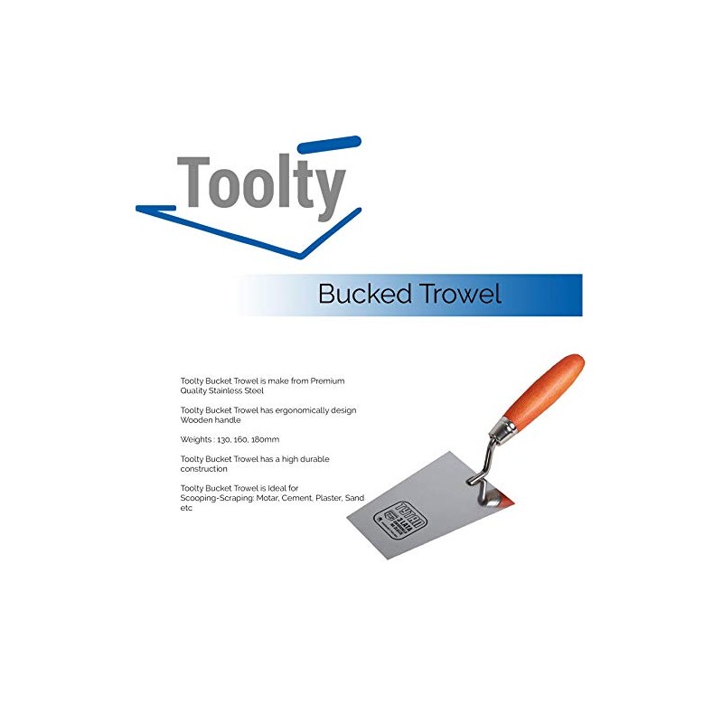 Toolty Stainless Steel Bucket Trowel - 180mm - Wooden Handle