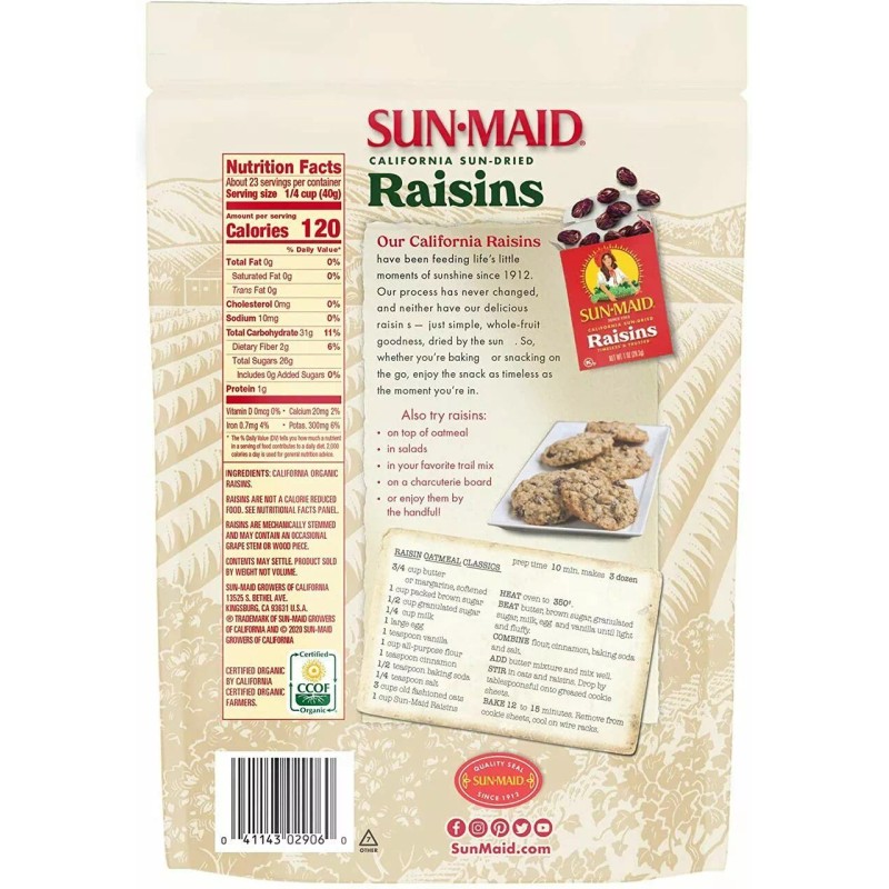 Sun-Maid Organic Raisins, 32 Ounce (2 Count)