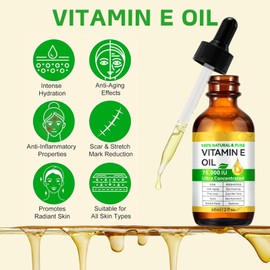 Ultra Pure Vitamin E Oil for Skin - Organic Vitamin E Oil for Face,Body,Hair - Natural Vi-tamin E Scar Oils - Non GMO, Cold Pressed - Deeply Moisturizing & Skin Repair Massage Oils - Easy to Absorbed