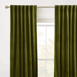 RYB Home Dark Green Curtains 96 inches Long, Plush Velvet Curtains, Thermal Insulated Darkening Window Drapes for Living Room Privacy Drapes for Guest Room, W52 x L96, 2 Panels
