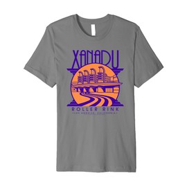 Olivia Newton-John Xanadu Roller Rink Purple and Orange Logo Premium T-Shirt