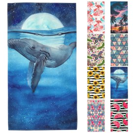 BAIOAOPA Beach Towel,Watercolor Blue Whale in Sea at Moon Night Lightweight Compact Sand Free Quick Dry Oversized Pool Swimming Towels for Girls Women Adults,29.5"×59"