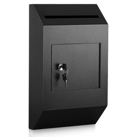 xydled Wall-Mount Mailbox,Heavy Duty Deposit Drop Box Suggestion Box, Locking Metal Key Drop Box with Key Lock, Cash Money Drop Box Safe Storage Box Postbox for Home&Business Use,16.3’’x10’’x4’’,Black
