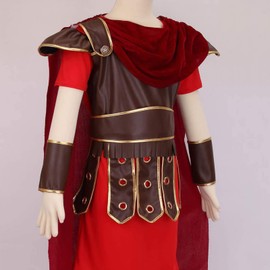 maxToonrain Roman Soldier Costume for Kids Centurion Gladiator Outfit Viking Medieval Historical Theme Role Playing Party - Includes Tunic, Armour, Cape, Arm and Leg Guards (Red, 8-9 Year)