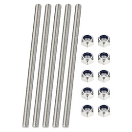 PATIKIL 5 Pcs Fully Threaded Rod, M6 x 250mm 304 Stainless Steel Right Hand Long Thread Bar Studs with Nuts for Pipes Clamps Hangers U-Bolts