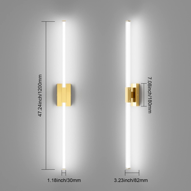 Ralbay 48inch Gold Bathroom Vanity Lights Bar 36W Modern LED