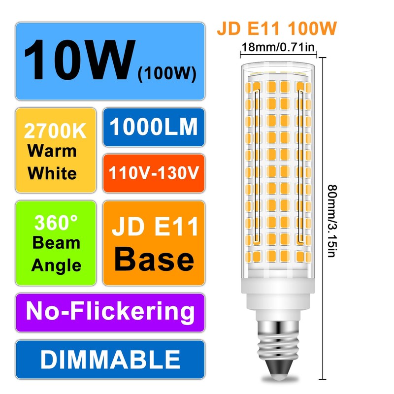 TZHILAN JD E11 LED Bulb Dimmable, E11 120V 100W Halogen