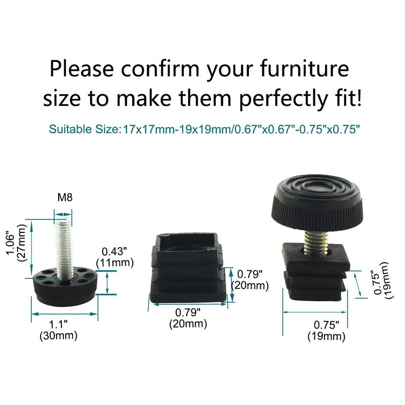 Sourcingmap Adjuster Leveling Feet 20 x 20mm Square Insert Kit