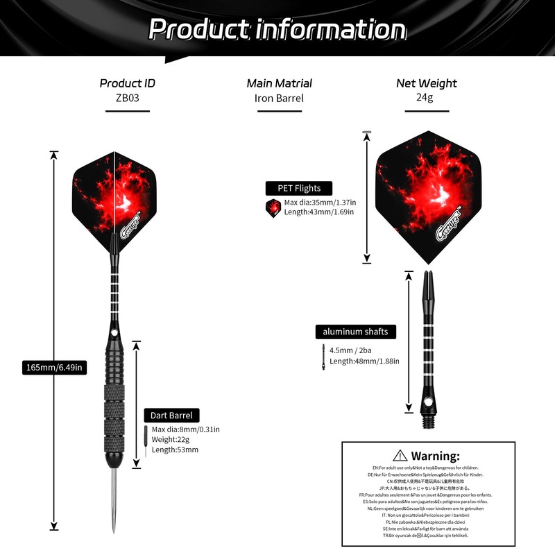 CyeeLife 12 Pack Steel Tip Darts, Professional Metal Dart Set