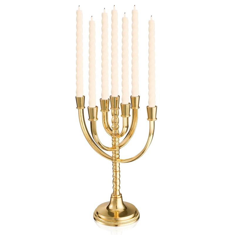 Rotatable Gold Plated Menorah 7 Branch Hanukkah Menorah Candle Holder