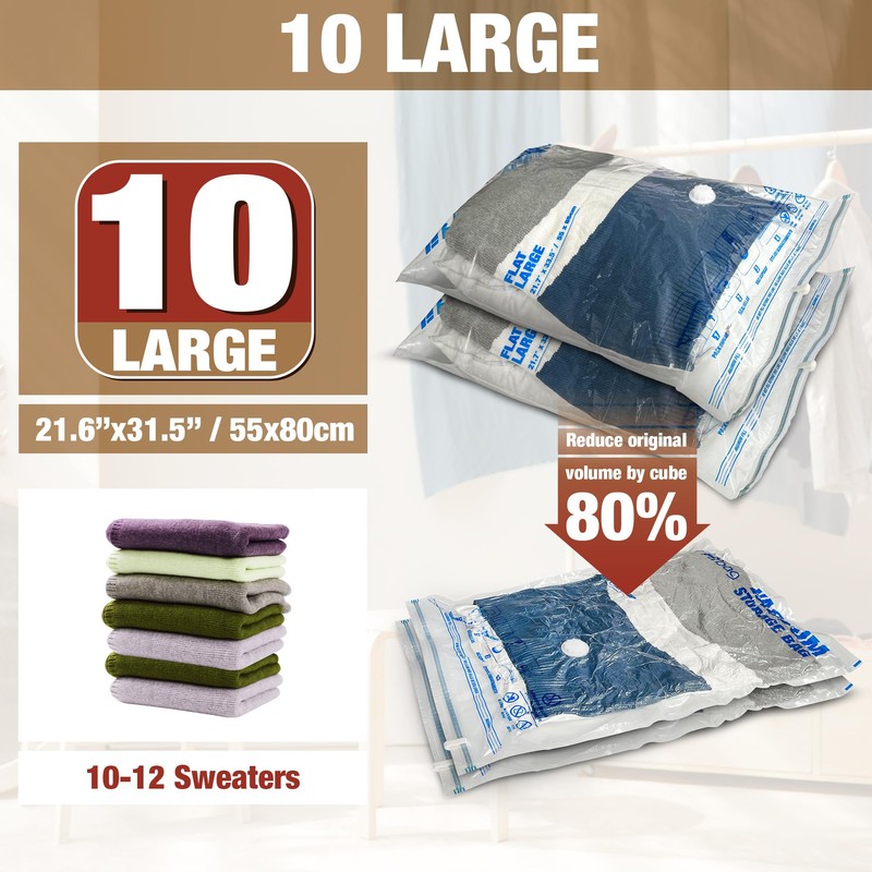 Vacuum Storage Bags, 10 Large Space Saver Vacuum Seal Bags,