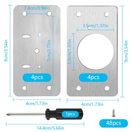 AFAIK Hinge Repair Kit Cabinet Hinge Repair Plate 8 Pieces for Cabinets, Stainless Steel Hinge Repair Kit, 9 x 5 cm, Suitable for Cabinet, Furniture, Drawer, Window