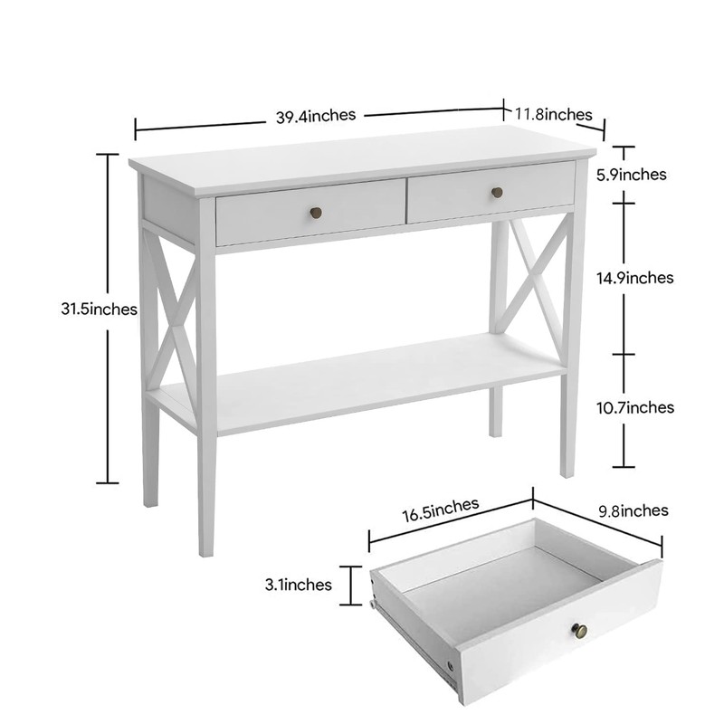 ChooChoo Console Table with Drawers, Narrow Wood Accent Sofa Table