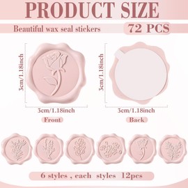 72 Pcs Wax Seal Stickers Flower Rose Envelope Stickers, Light Pink