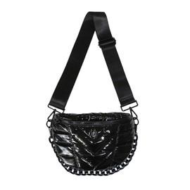 lemonbella Large Nina Crossbody Bag for Women Nylon Quilted Sling Bag with Adjustable Wide Strap & Chain Detail | Stylish Puffy Shoulder & Chest Bag | Everyday Travel Purse, Black