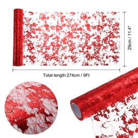 sourcing map Red Table Runner Roll 11.4" x 108" Sequin Foil Metallic Mesh Table Runner Decor Table Decorations for Wedding, Birthday Party, Christmas, New Year