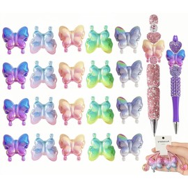 20 Pcs Butterfly Beads for Pens Acrylic Beads for Crafts Fits for Beaded Pens Jewelry Making Giltter Fancy Beads for DIY Supplies